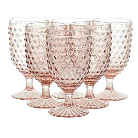 Martha Stewart 6-pc 14.2 oz. Clear Glass Hobnail Goblet Set - Pink