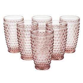 Martha Stewart 6-Piece Hobnail Handmade Glass Tumbler Set in Pink