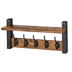 Matte Black Floating Wall Shelf with 5 Hooks 15.75"W