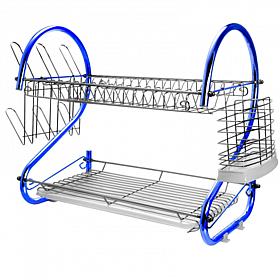 MegaChef 16 Inch Two Shelf Dish Rack in Blue