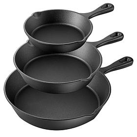 MegaChef 3pc Pre-Seasoned Cast Iron Skillet Set