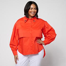 Megan Renee Grommet Button Down Poplin Top