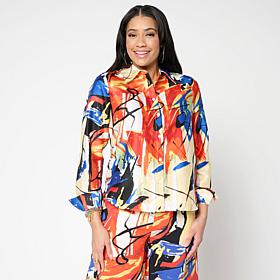 Megan Renee Hammered Satin Buttoned Down Top