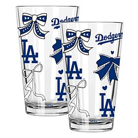 Memory Company 2-pack MLB 16oz Bow Pint Glasses, Los Angeles Dodgers