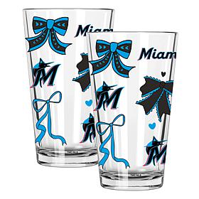 Memory Company 2-pack MLB 16oz Bow Pint Glasses, Miami Marlins
