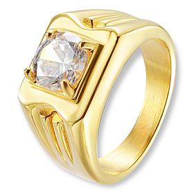 Men's Stainless Steel CZ Signet Ring 