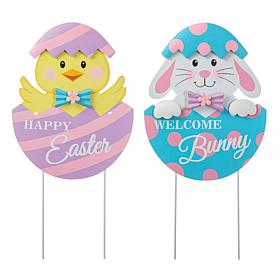 Metal Bunny and Chick Easter Egg Yard Stake