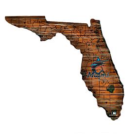 Miami Marlins 24in. Distressed State w/Logo Sign  