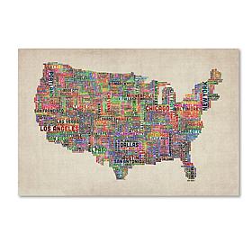 Michael Tompsett "US Cities Text Map VI" Art- 18" x 24"