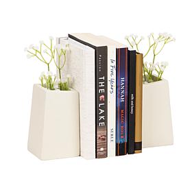 Mind Reader Decorative Cement Planter Bookends with Faux Greenery