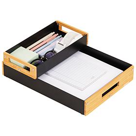 Mind Reader Metal and Wood Tiered Desktop Trays