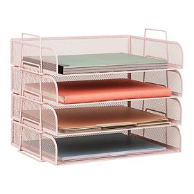Mind Reader Metal Desktop Organizer Stackable Paper Tray 4 Piece