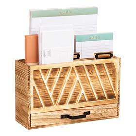Mind Reader Natural Wood 3-Tier Mail Organizer with Drawer