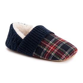 MUK LUKS Women's Flannel Plaid Slipper with Berber heel - Ebony