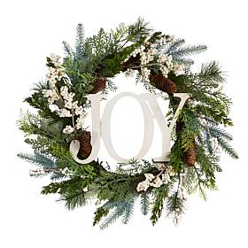 Nearly Natural 24” Christmas Joy Greenery Holiday Artificial Wreath