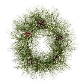 Nearly Natural 24” Iced Pine Artificial Wreath with Pine Cones