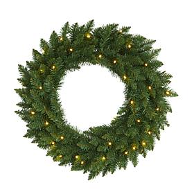 Nearly Natural 24 in. Green Pine Christmas Wreath with 35 Lights 