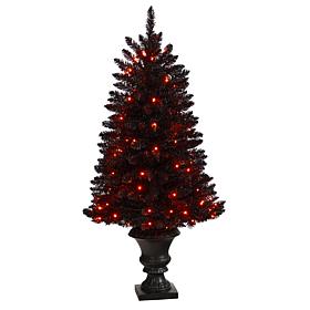 Nearly Natural 4 Ft. Black Halloween Tree with 100 Orange LED Lights