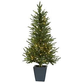 Nearly Natural 4.5-Ft. Christmas Tree with Planter & Clear Lights