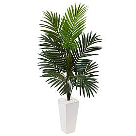Nearly Natural 4.5 ft. Kentia Palm Tree in White Tower Planter