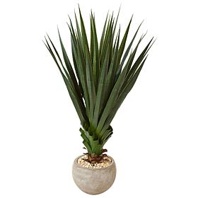 Nearly Natural 4.5" Spiked Agave in Sand Colored Bowl Indoor/Outdoor