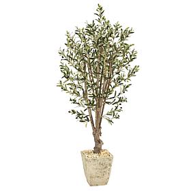 Nearly Natural 5’ Artificial Olive Tree in Country White Planter