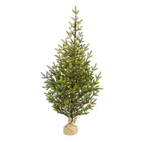 Nearly Natural 5' Fraser Fir Artificial Tree w/ 200 LEDs & Burlap Base