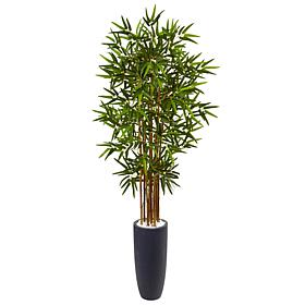 Nearly Natural 5 ft. Bamboo Tree in Gray Cylinder Planter