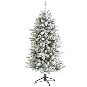 Nearly Natural 5 Ft. Flocked Christmas Tree with 200 LED