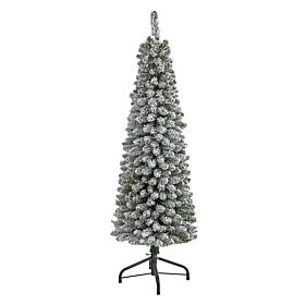 Nearly Natural 5 Ft. Flocked Pencil Artificial Christmas Tree