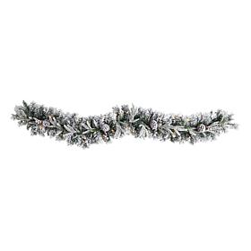 Nearly Natural 6’ Flocked Christmas Garland w/ Pine Cones and 35 Li...