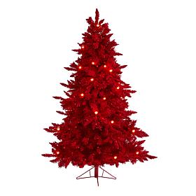 Nearly Natural 6' Red Flocked Fir Artificial Tree with 350 Red Lights