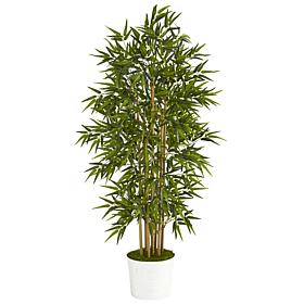 Nearly Natural 64” Bamboo Artificial Tree in White Tin Planter