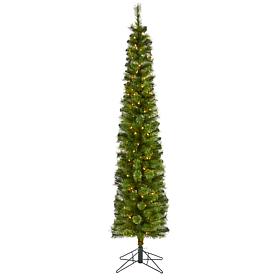 Nearly Natural 7' Green Pencil Christmas Tree with 150 LED Lights