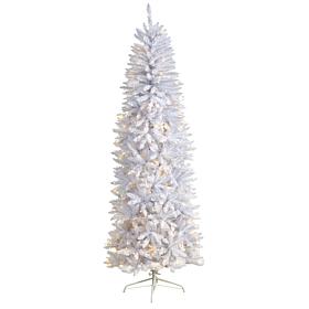 Nearly Natural 7’ Slim White  Christmas Tree with 300 Lights