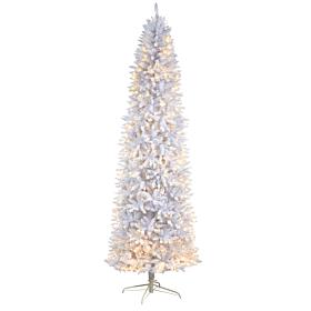 Nearly Natural 9’ Slim White  Christmas Tree with 600 Lights