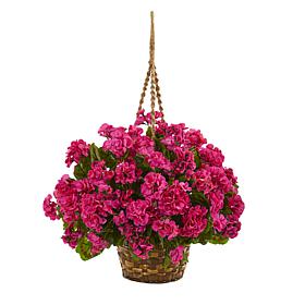 Nearly Natural Artificial Geranium Hanging Basket Indoor/Outdoor