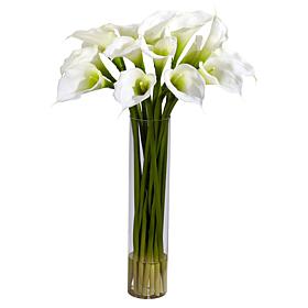 Nearly Natural Calla Lilly w/ Cylinder Silk Flower Arrangement - Cream
