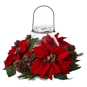 Nearly Natural Poinsettia Pine & Pine Cone Candelabrum