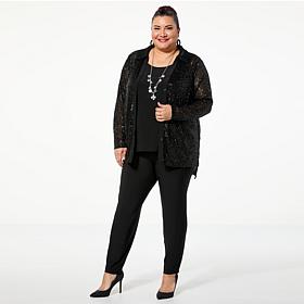 Nina Leonard 3-piece Sequined Button-Front Top, Tank and Pant Set