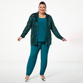 Nina Leonard 3-piece Sequined Button-Front Top, Tank and Pant Set