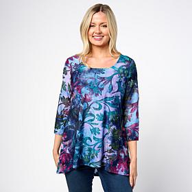 Nina Leonard 3/4-Sleeve Burnout Knit Top