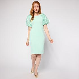 Nina Leonard 3D Floral Mesh Bubble Sleeve Sheath Dress