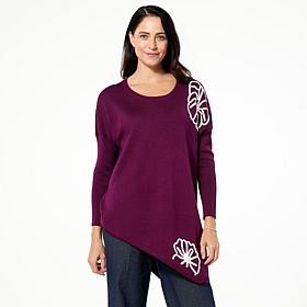 Nina Leonard 3D Floral Pullover Sweater