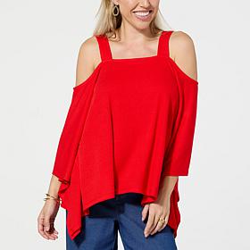 Nina Leonard Boxy Cold Shoulder Novelty Top 