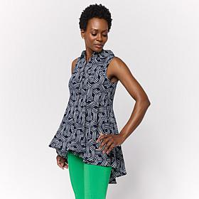 Nina Leonard Collared Sleeveless Button Front Top