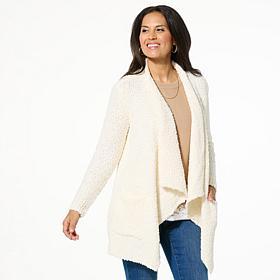 Nina Leonard Draped Open Front Cardigan