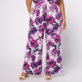 Nina Leonard Elastic Waist Wide Leg Drawstring Pant
