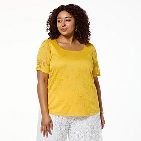 Nina Leonard Elbow Sleeve Burnout Top