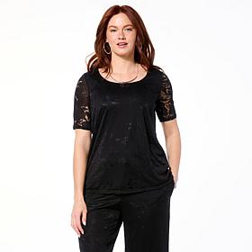Nina Leonard Elbow Sleeve Burnout Top